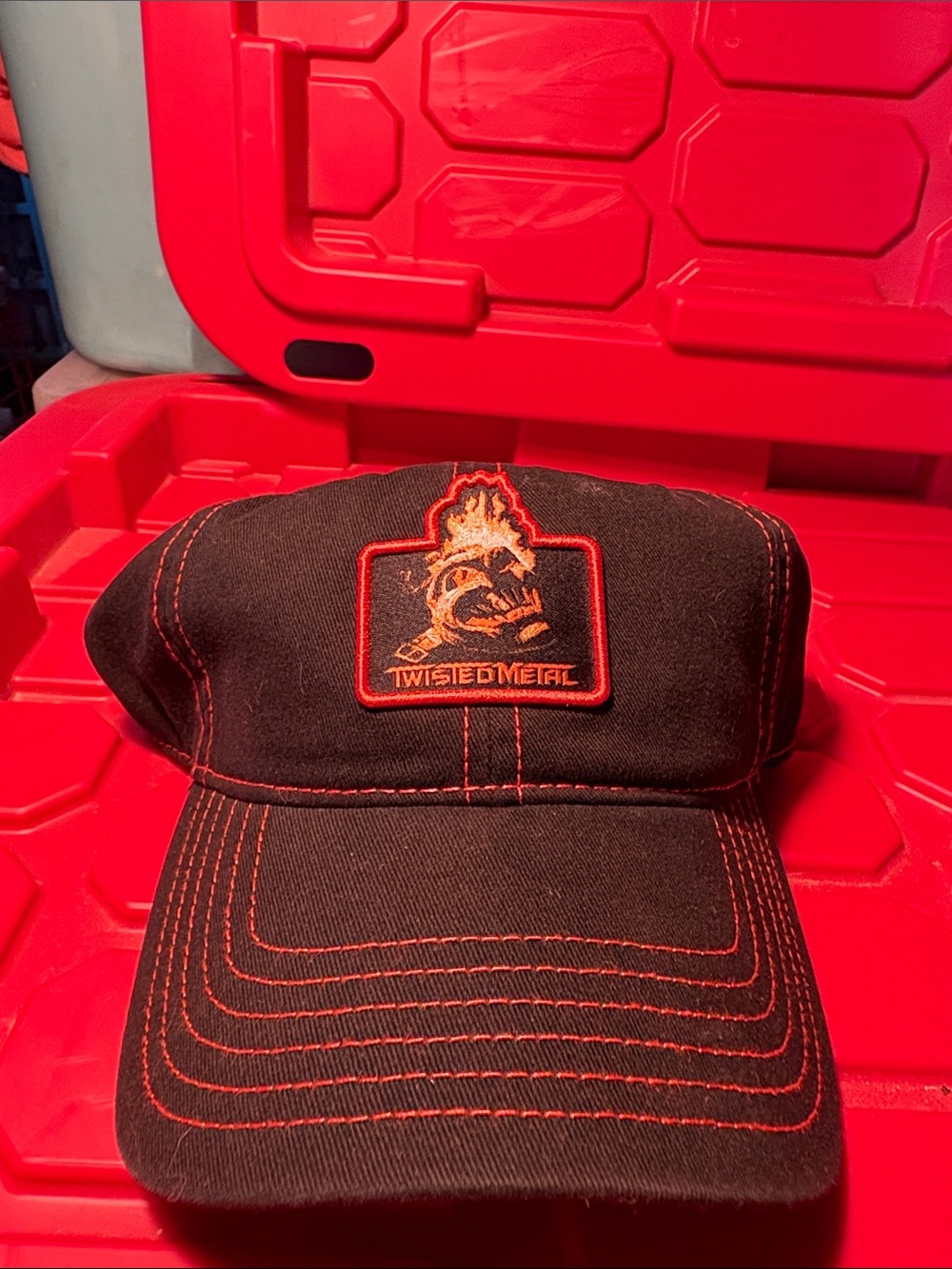 NWT Twisted Metal Hat Flaming Skull Patch Black & Orange Stitching Cap Gaming